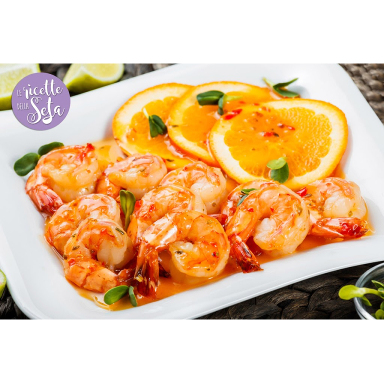 Gamberi affumicati su salsa d’arancia