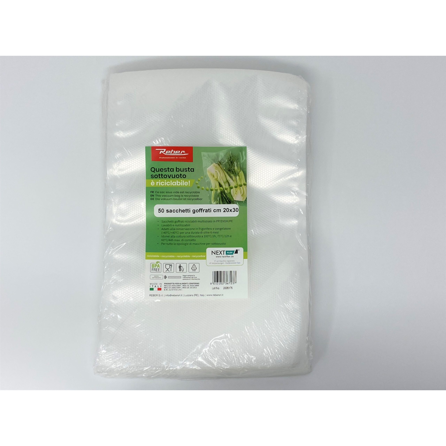 SACCHETTI GOFFRATI RICICLABILI NEXTFLEX cm. 20×30 50 pz.