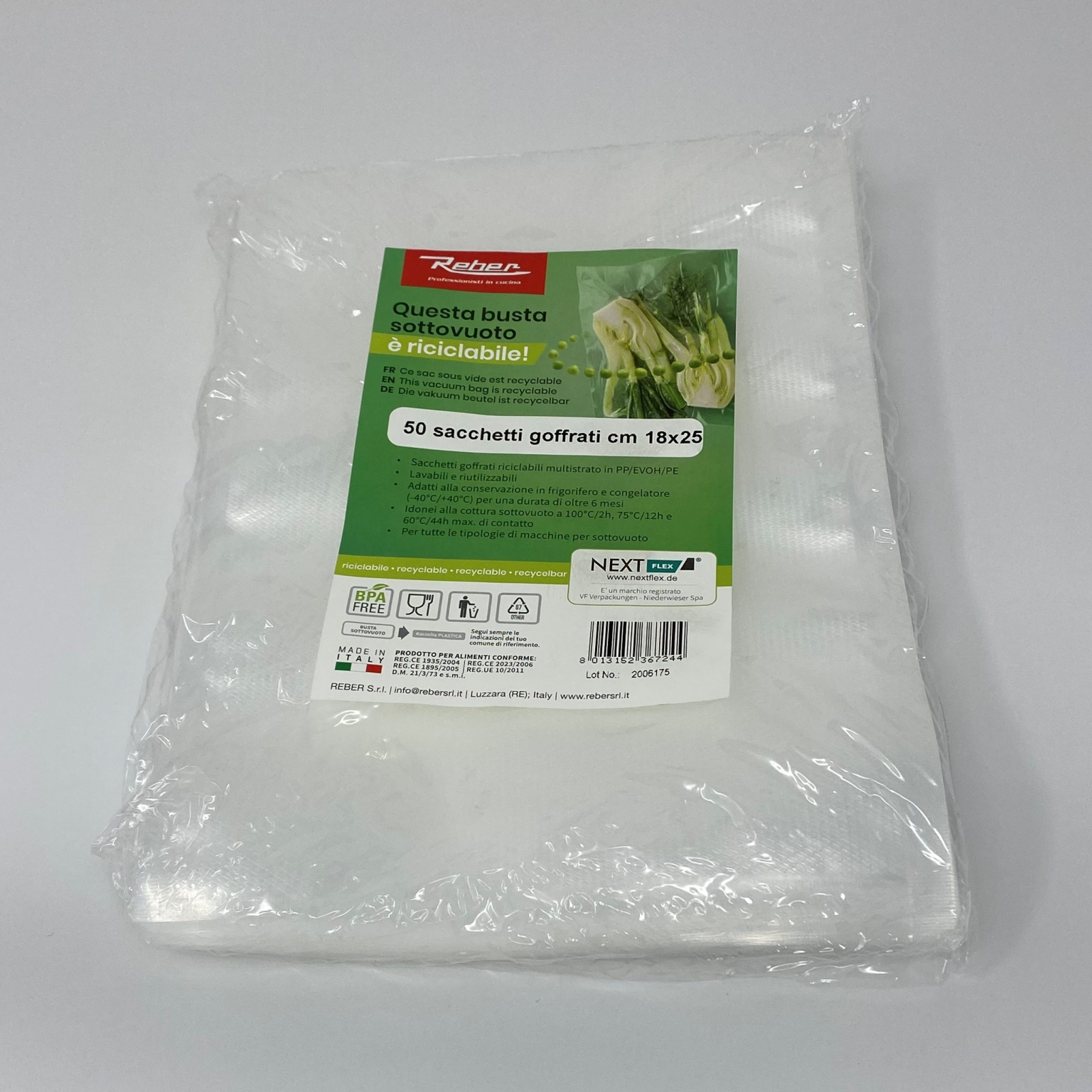 SACCHETTI GOFFRATI RICICLABILI NEXTFLEX cm. 18×25 50 pz.