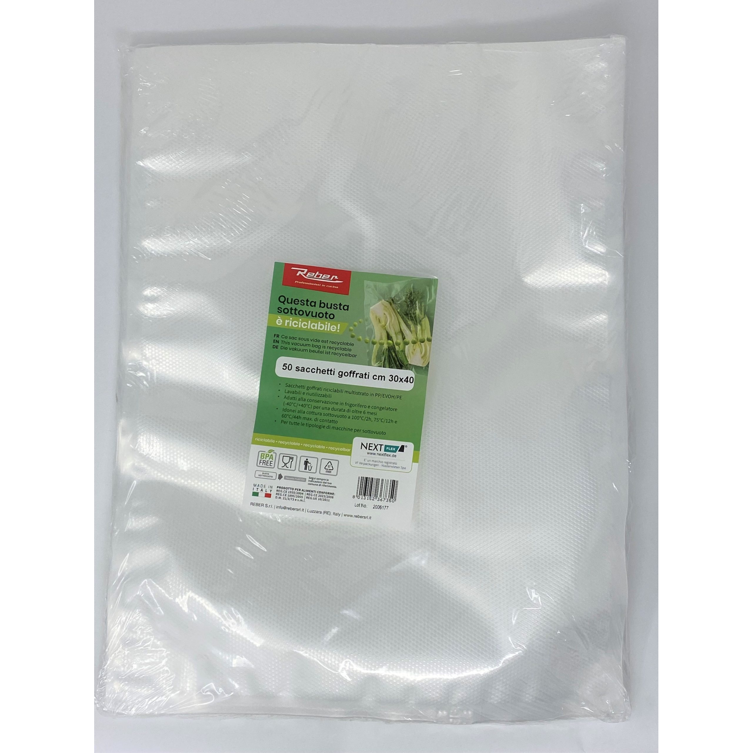SACCHETTI GOFFRATI RICICLABILI NEXTFLEX cm. 30×40 50 pz.