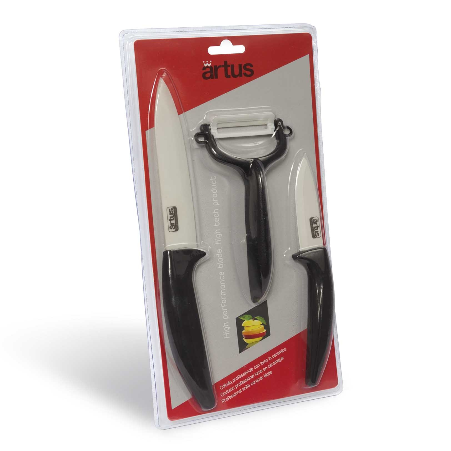 SET 2 COLTELLI + PELAVERDURE IN CERAMICA (BLISTER)